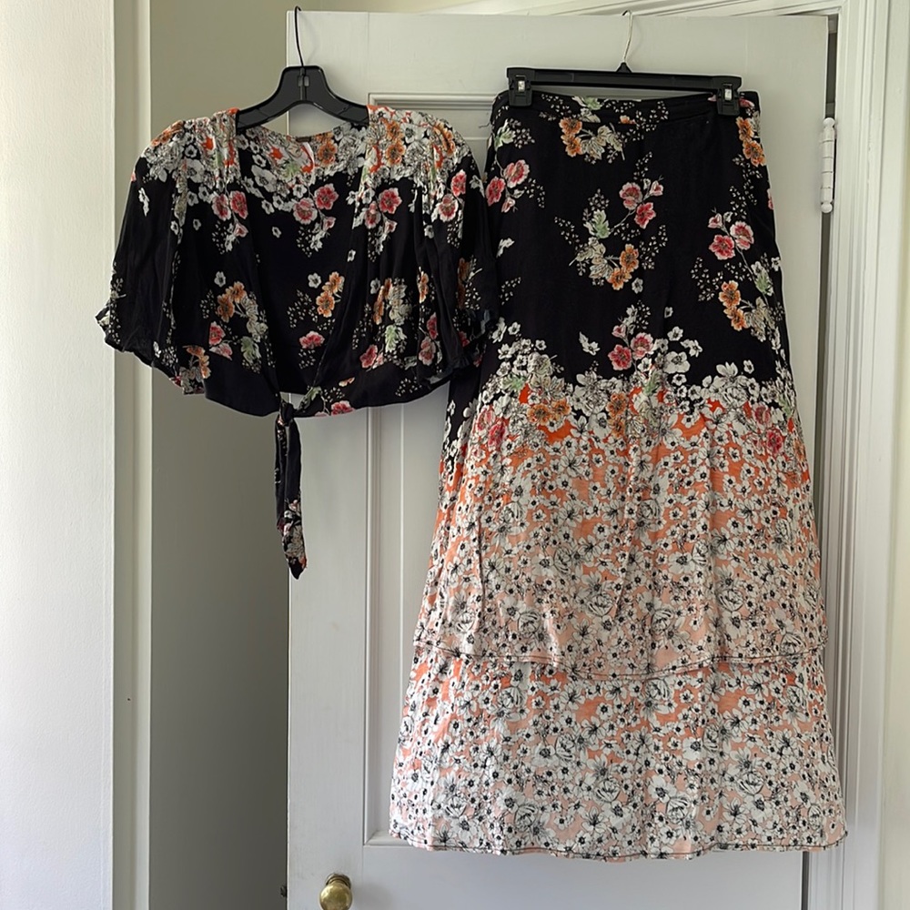 Free people floral crop top and maxi skirt set